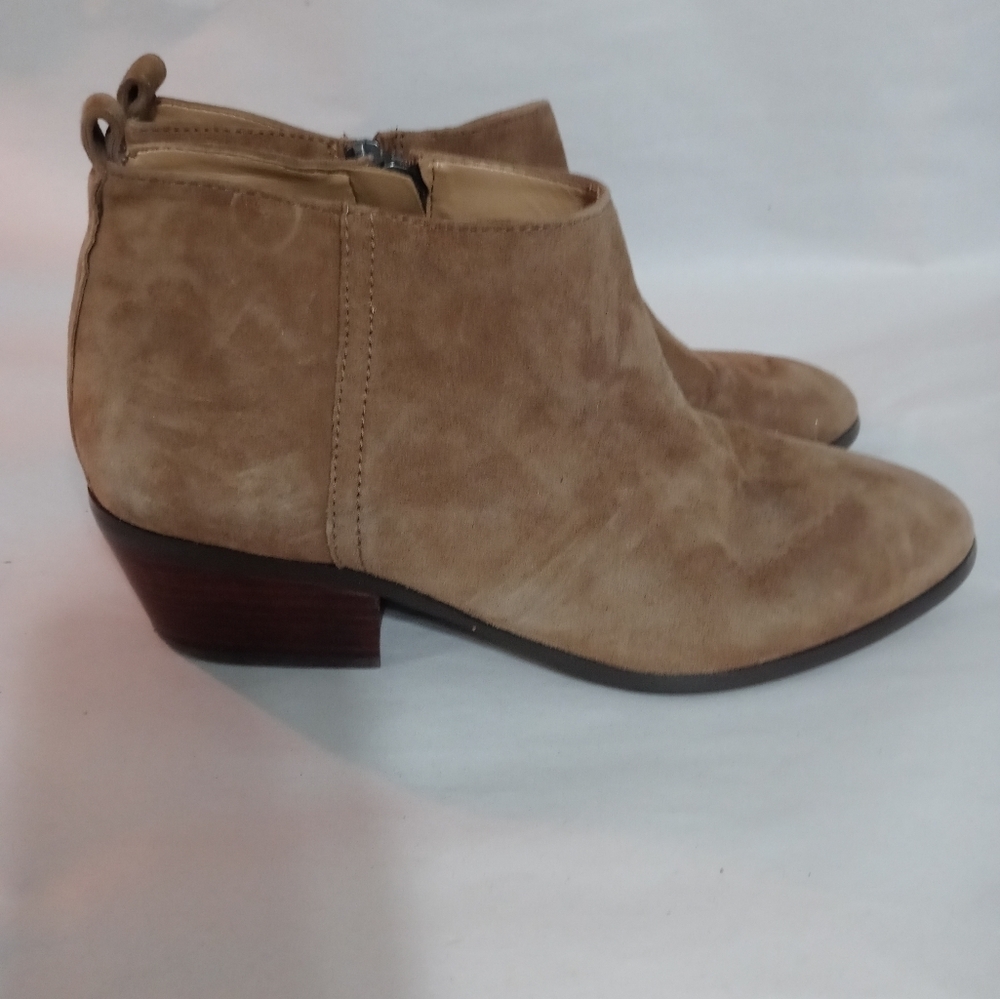 J. Crew Sawyer LEATHER UPPER beige Ankle Booties Wooden Block heel C9868 W 9.5